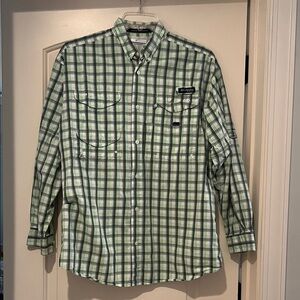 Columbia Men's Green Plaid Button-Down Shirt PFG Size M